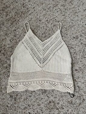 Forever 21 Cream Crochet V-Neck Spaghetti Strap Tank